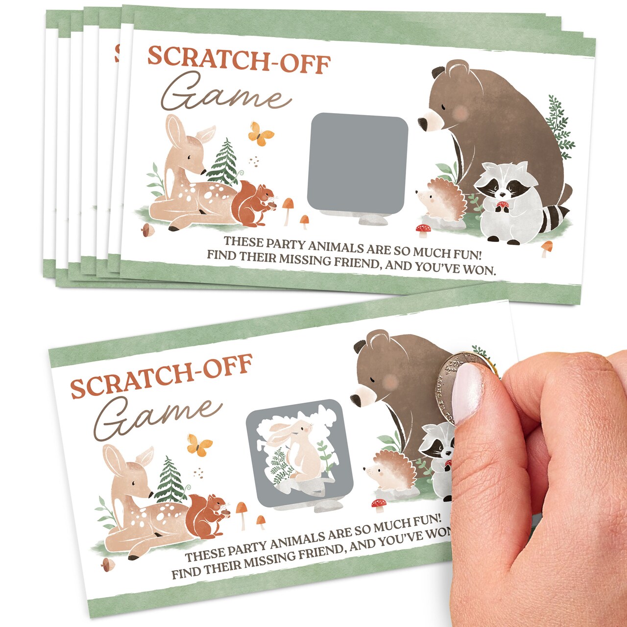 Big Dot of Happiness Woodland Animals Party Game Scratch Off Cards, Fun Party Activity for Forest Baby Shower Game or Birthday Event - 22 Count